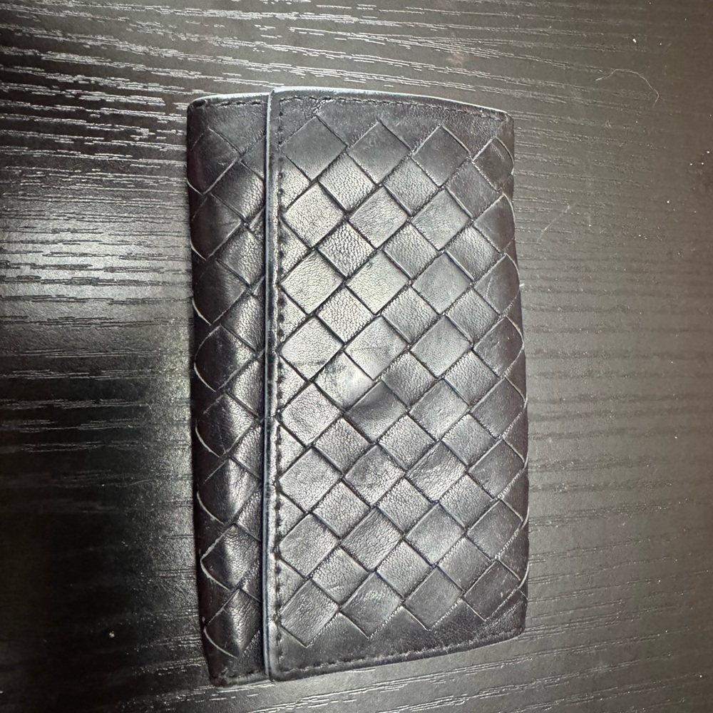 Bottega Veneta Black Intrecciato Leather Key Card Holder